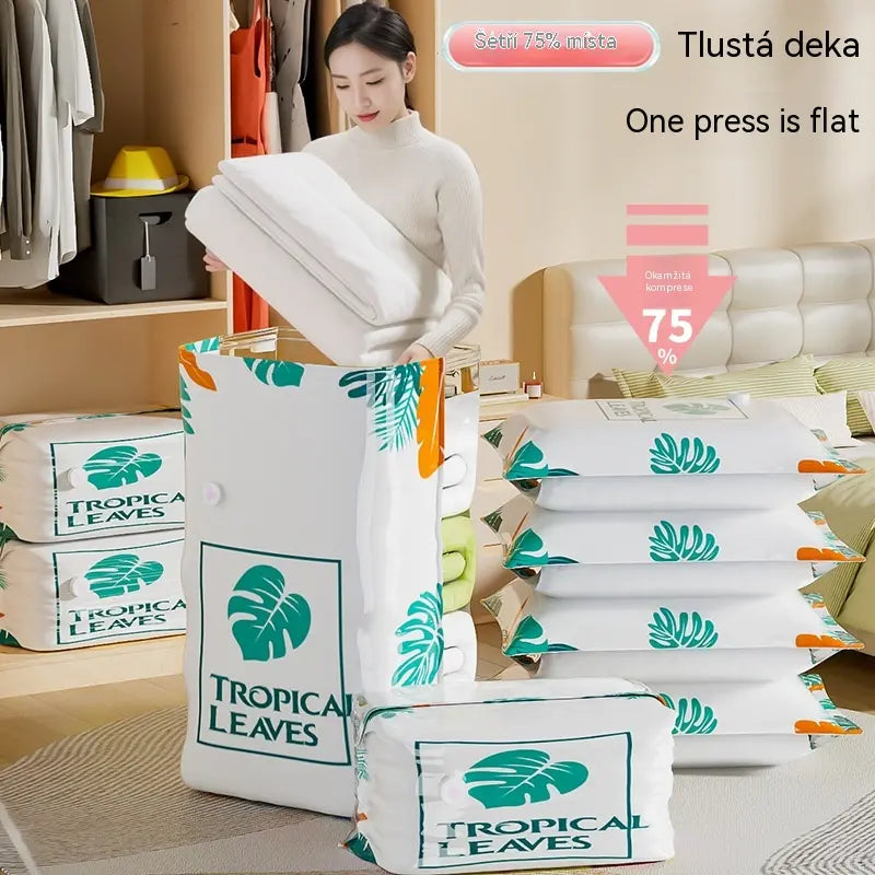 🧳🧳【Sada 5 kusů】 Velký, stlačitelný vakuový úložný sáček: není potřeba pumpička, nepropustný a ideální pro úsporu místa v kufrech i doma ✈️