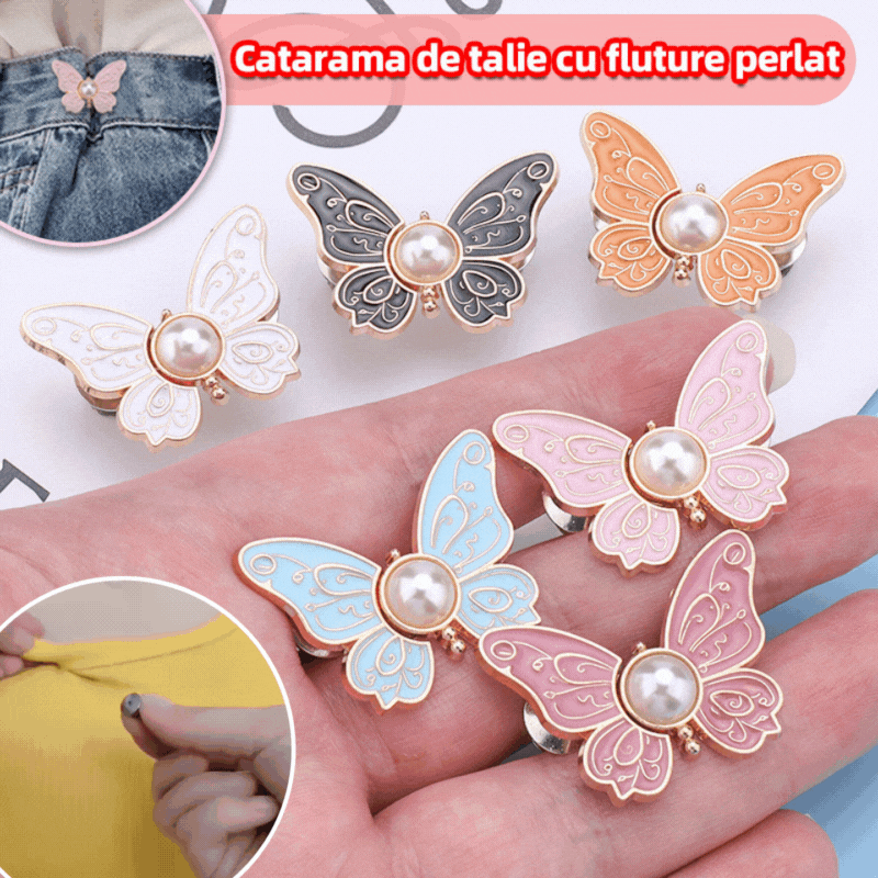 🦋【20 kusů】Kalhoty s knoflíky, perleťovým motýlkem v pase, pevný pas s knoflíky