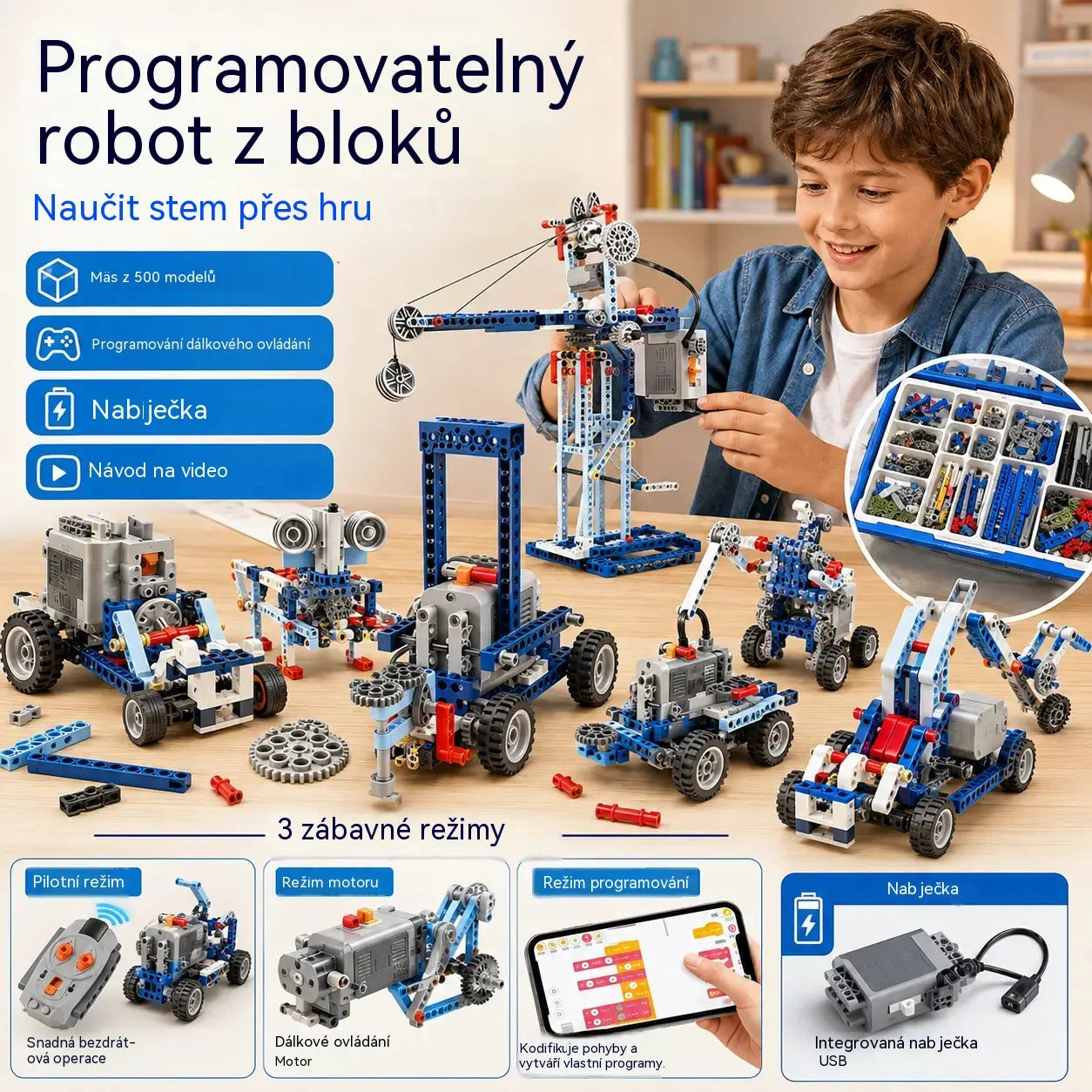 🔥【396 kusů】【Zabaleno v sáčku - bez pohonné jednotky】690 Kč🤖🧩 【Limitovaná sleva 50 %】Elektrický stavebnicový robot pro děti