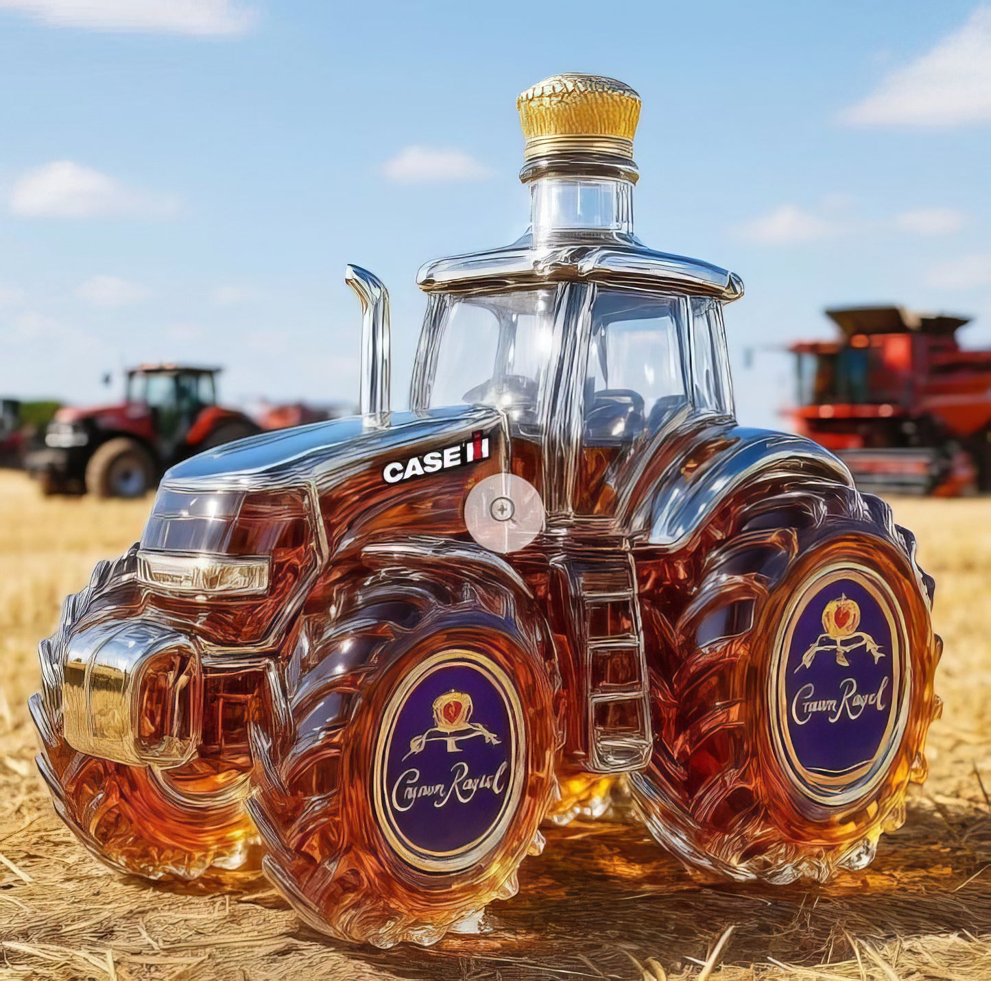 🔥🚜Láhev vína s retro traktorem, 🎁🎁Kreativní ozdoby na láhev whisky s utěsněním