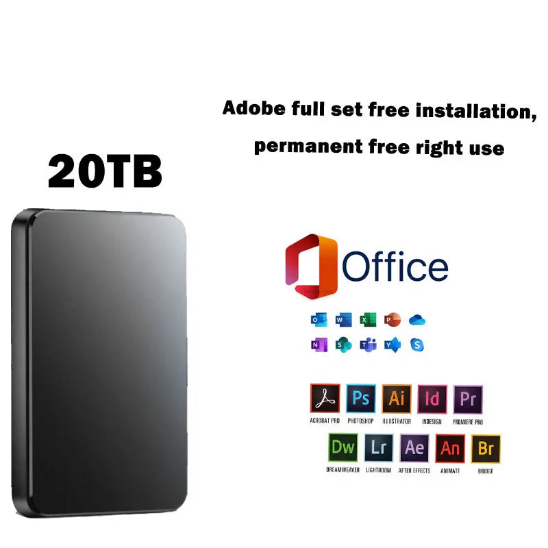 【Poslední den🔥50% sleva】20TB velkokapacitní mobilní pevný disk + zdarma originální Office + Adobe Suite