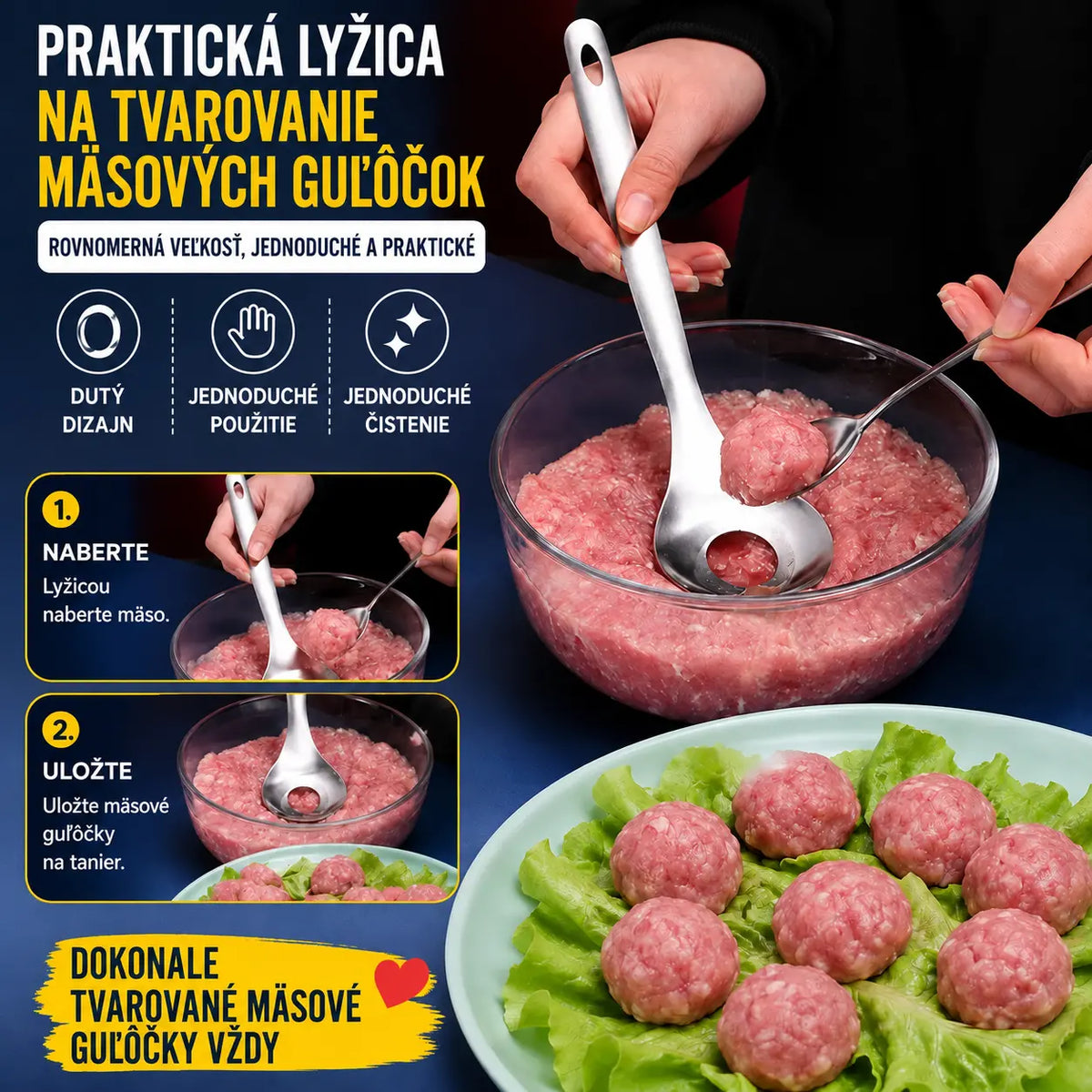 🍖【3 kusy】Forma na masové kuličky z nerezavějící oceli 304 – ideální pro přípravu masových a rybích kuliček, dokonalá pro domácí vaření. 🥄