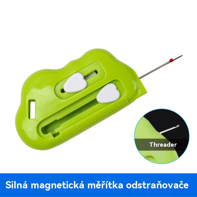 Magnetické pravítko na prošívání 3 v 1 s otvírákem švů a navlékačem nitě | Silná magnetická kontrola okrajů, značky na pravítku (lze použít na domácích i průmyslových šicích strojích)