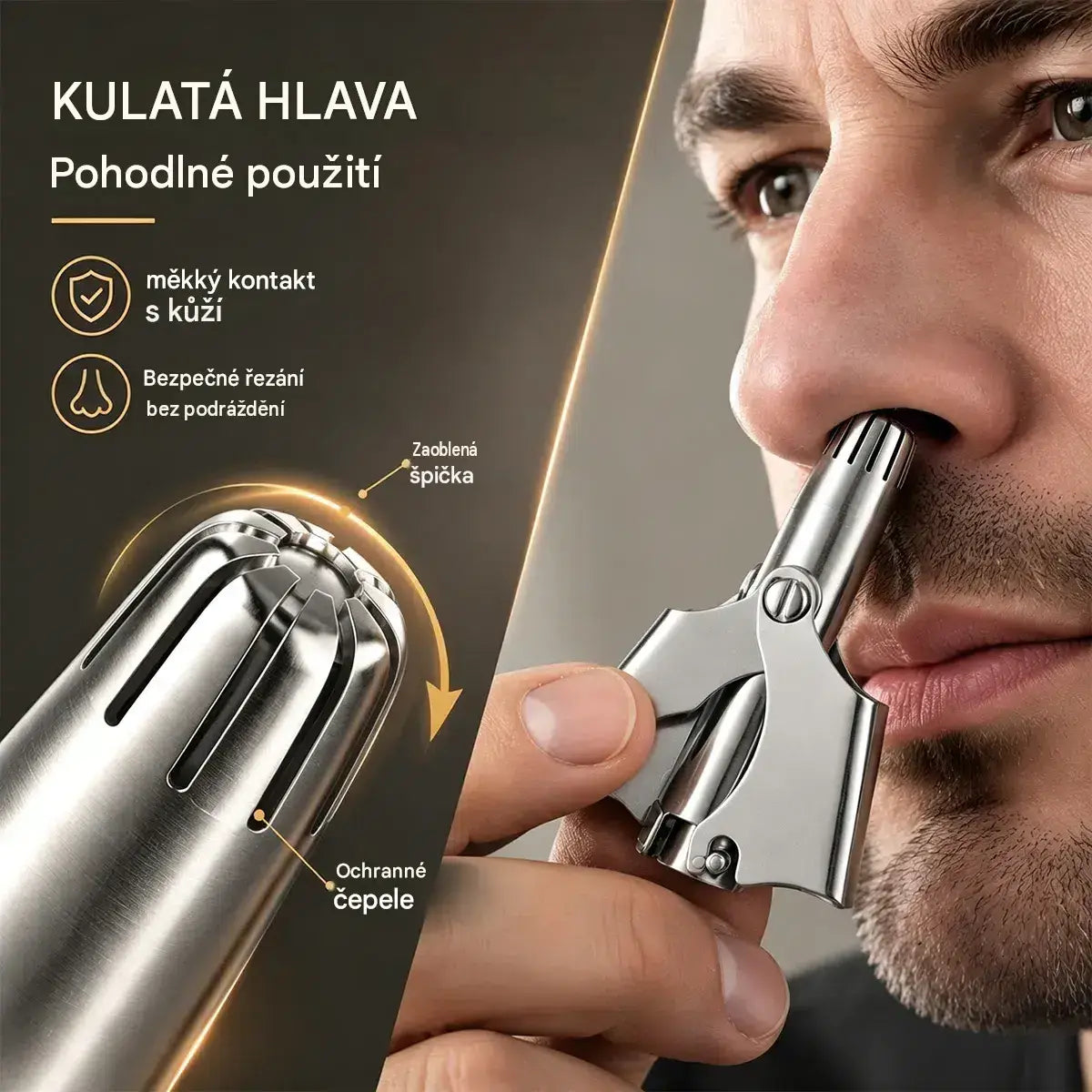 【2 kusy 500Kč】Mechanický ruční zastřihovač chloupků v nose ve vintage stylu