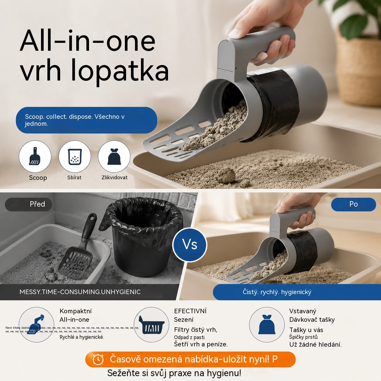 📢📢50% SLEVA !! ⏰ Samočisticí lopatka na odpadky s košem – snadné použití jednou rukou 🧹🗑️
