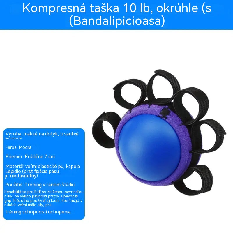 Ortopedický míč na regeneraci prstů a rukou s fixačními kroužky, pomůcka na posílení síly a mobility pro seniory nebo po mrtvici