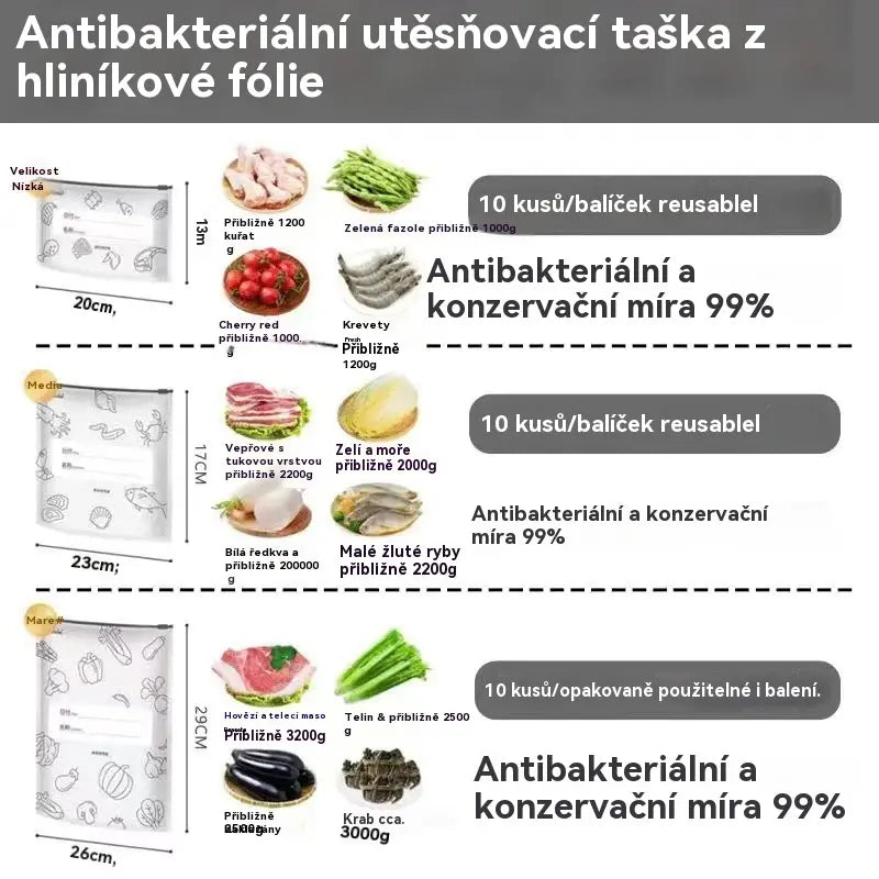 🥩【90 kusů】Sáček z hliníkové fólie potravinářské kvality se zipem pro zachování čerstvosti, vhodný do domácí lednice