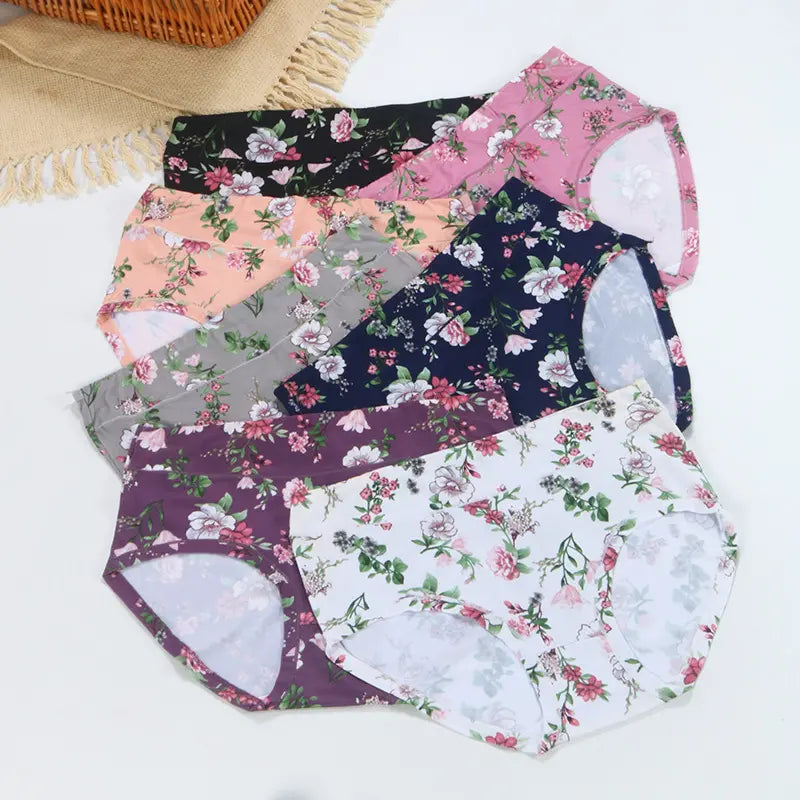 💕【7/14 kusů】Pohodlné bavlněné antibakteriální dámské spodní prádlo, módní potisky, plus size