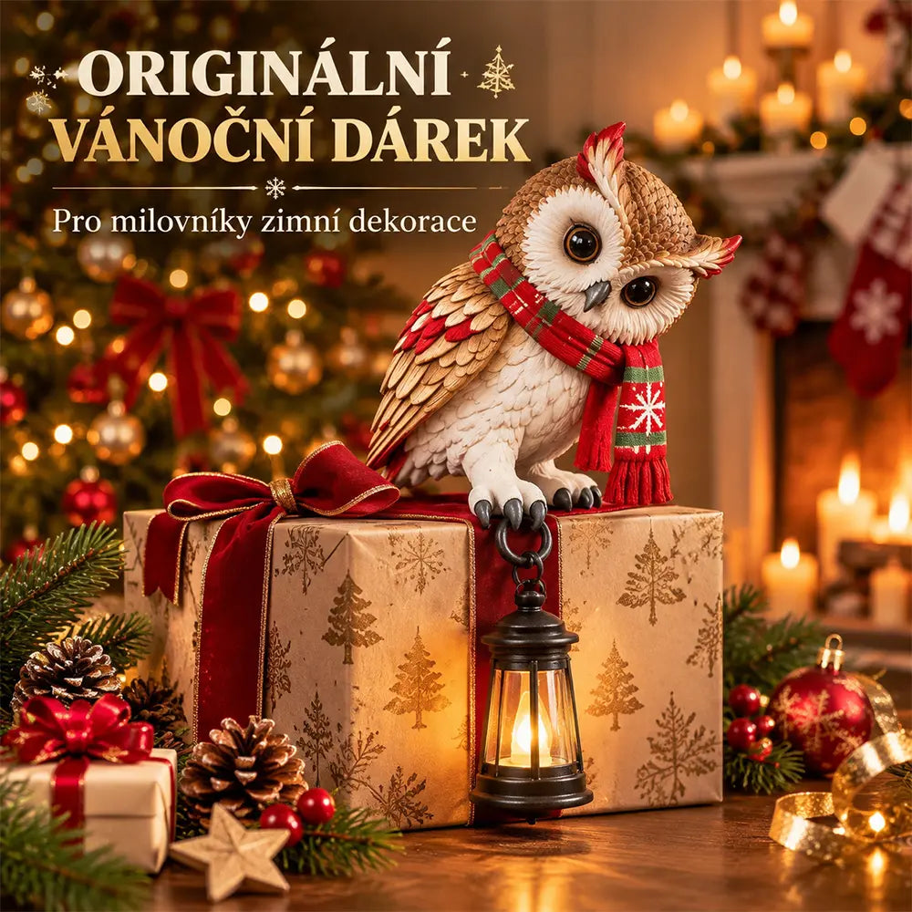 💡🦉Pryskyřičná figurka – vánoční sova s lucernou