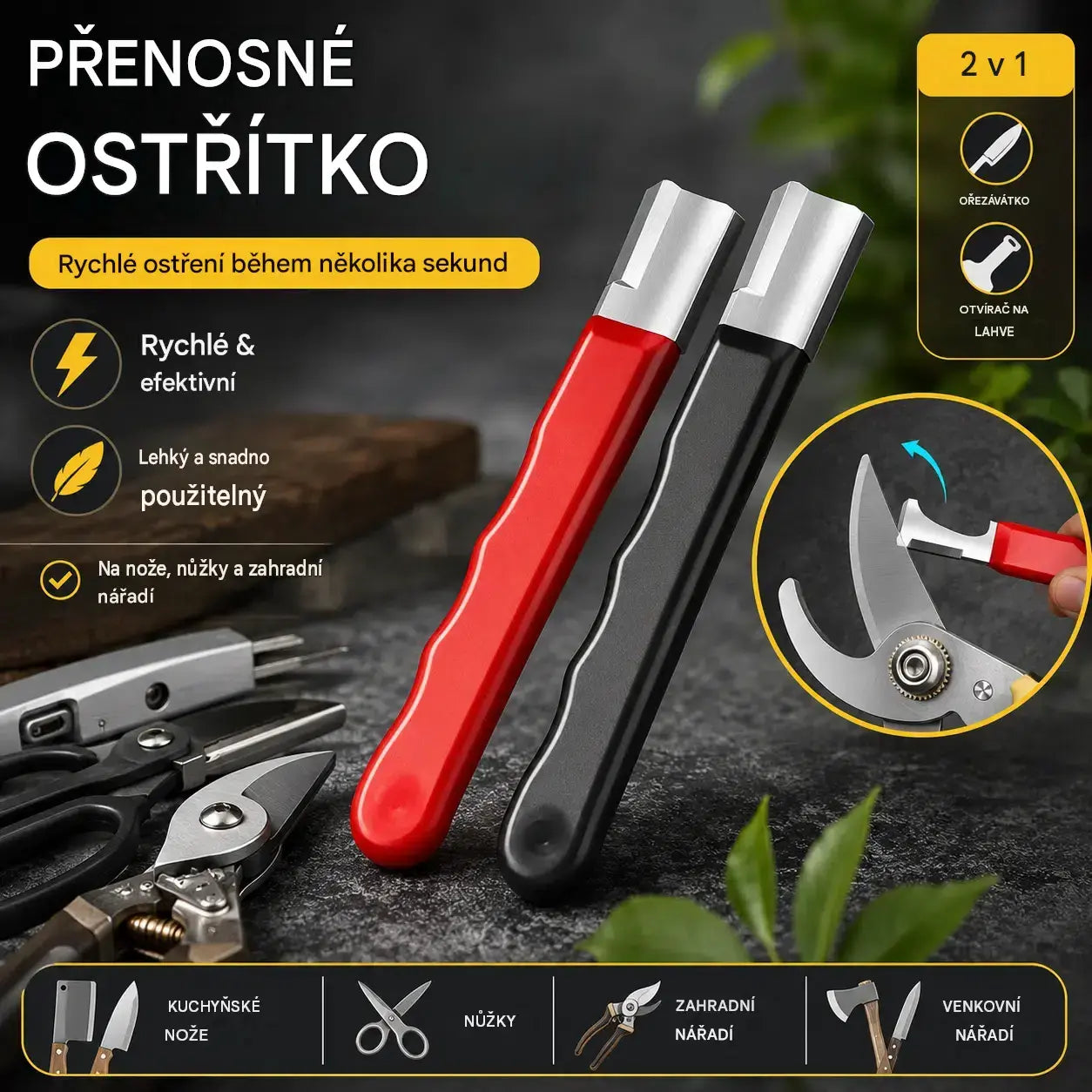2 kusy 470 Kč 🔪 Přenosný venkovní brousek na nože a nůžky, Ruční brousek s vysokou rychlostí