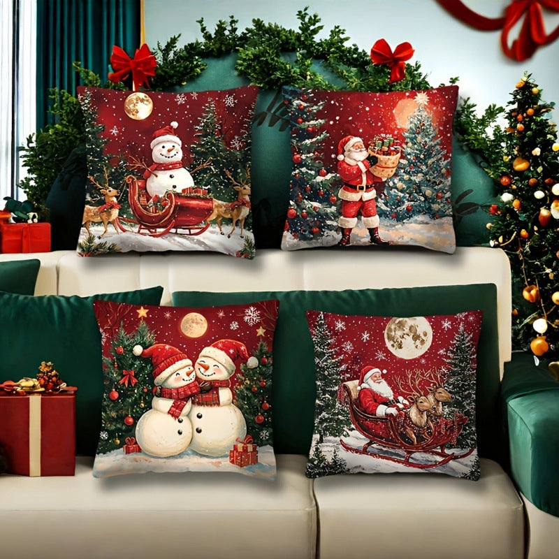 🎅Vánoční výprodej 49% SLEVA🎄Povlak na polštář s vánoční tématikou 【4-dílná sada】