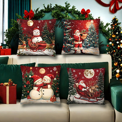 🎅Vánoční výprodej 49% SLEVA🎄Povlak na polštář s vánoční tématikou 【4-dílná sada】