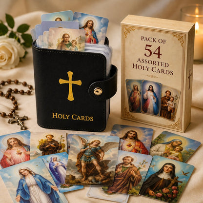 ✝️ Katolické pouzdro na svaté karty z pravé kůže - kapesní organizér na modlitební karty se zipem.