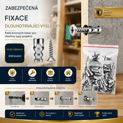 🛠️【100 párů】🔩 Sada samovrtných kotev do sádrokartonu se šrouby 🧱 – Snadno instalovatelné příslušenství pro montáž na zeď