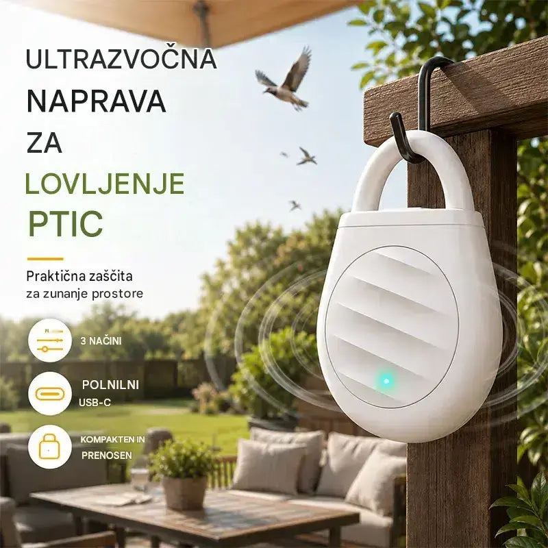 🕊️ Zbavte se holubů a obtížného ptactva nadobro! Přenosný ultrazvukový odpuzovač ptáků a hmyzu (proměnlivá frekvence / dobíjení přes USB / 3 barvy)! ✨
