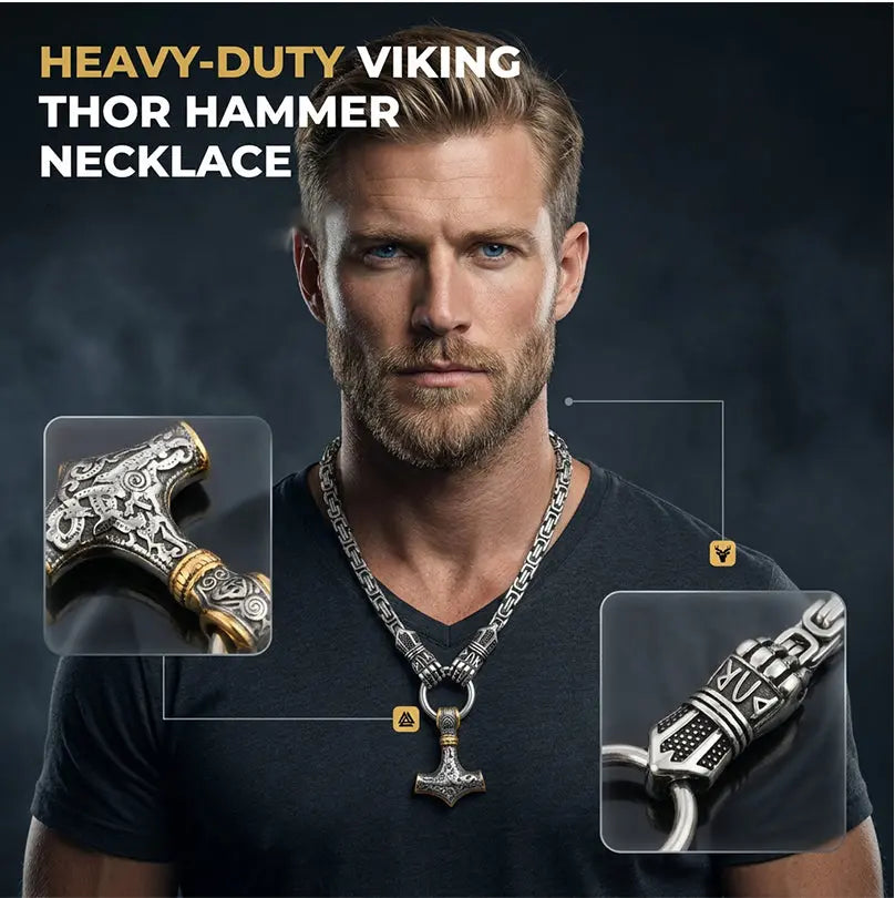 ⚡ 50% sleva 🔥 Náhrdelník s Thorovým vikingským kladivem