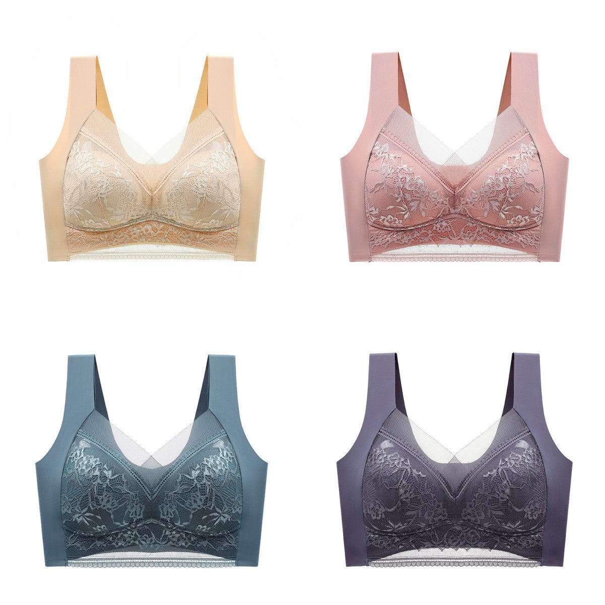 👙✨【4dílná sada】Pohodlná bezešvá dámská podprsenka z elegantní krajky