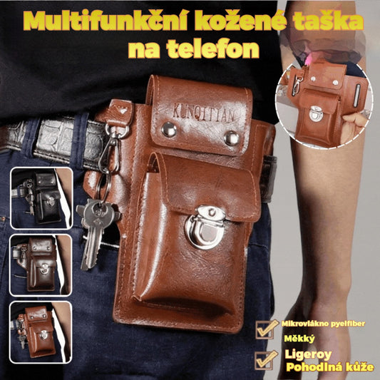 Multifunkční kožená ledvinka pro muže