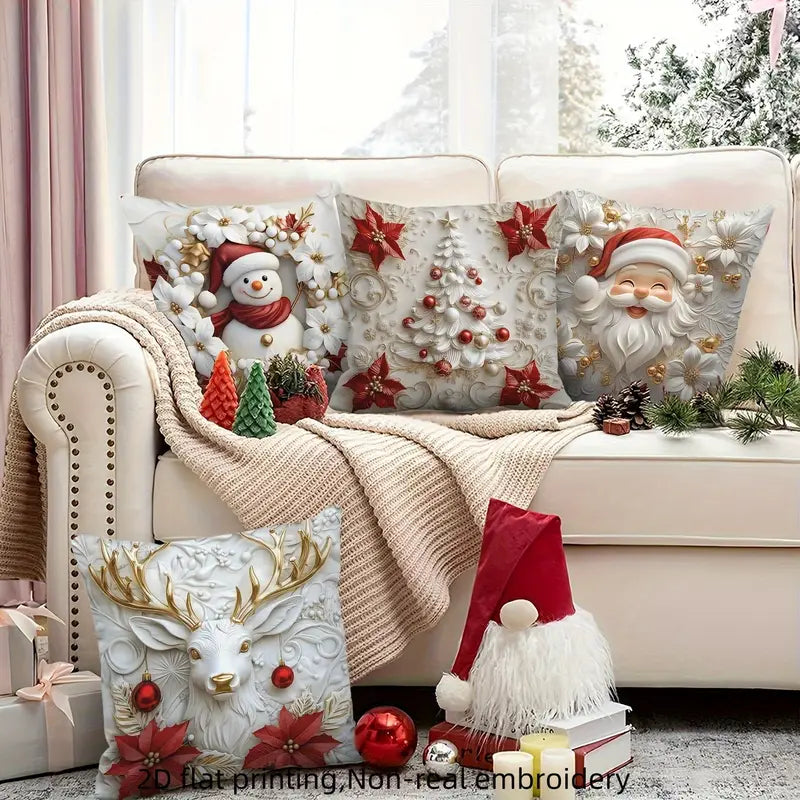 🎅Vánoční výprodej 49% SLEVA🎄Povlak na polštář s vánoční tématikou 【4-dílná sada】