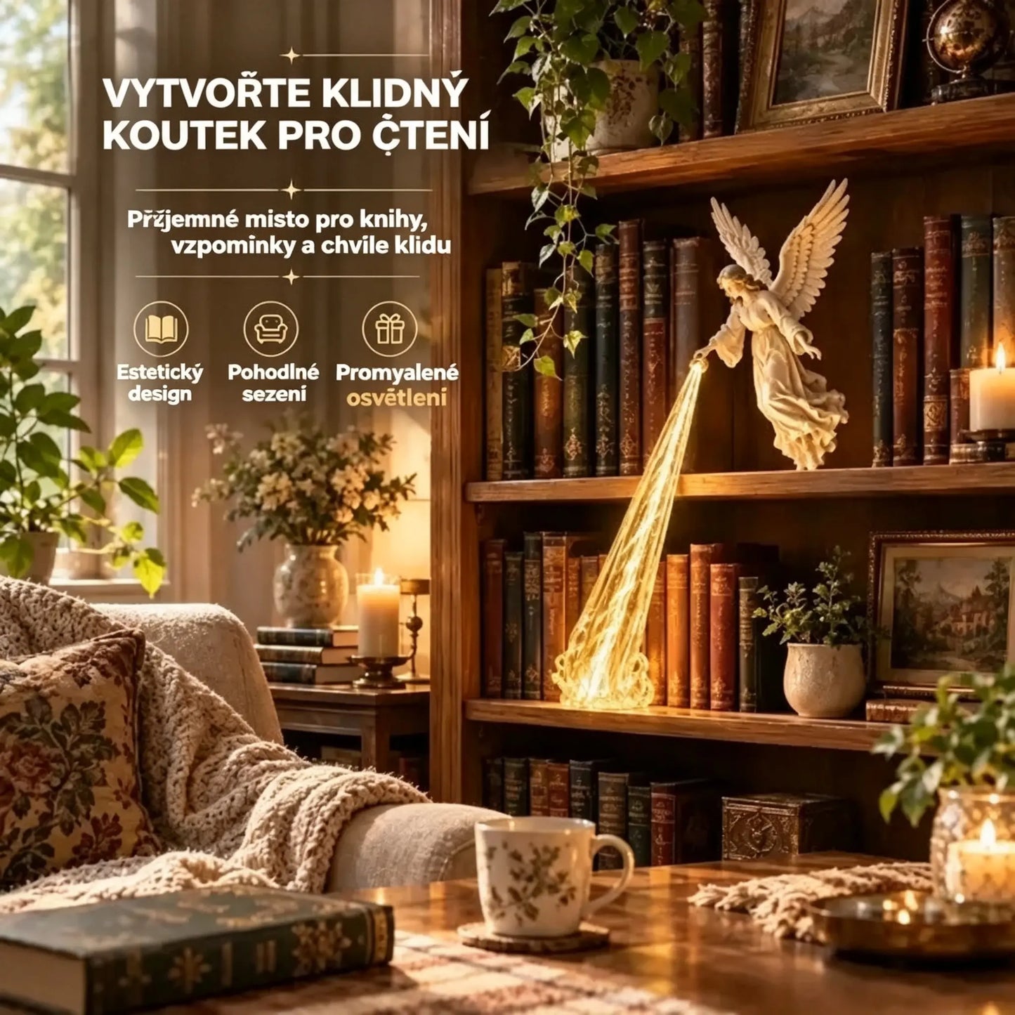 🎃🔥 Dekorativní 3D andělské LED světlo | Fantastická osvětlená dekorace knihovny
