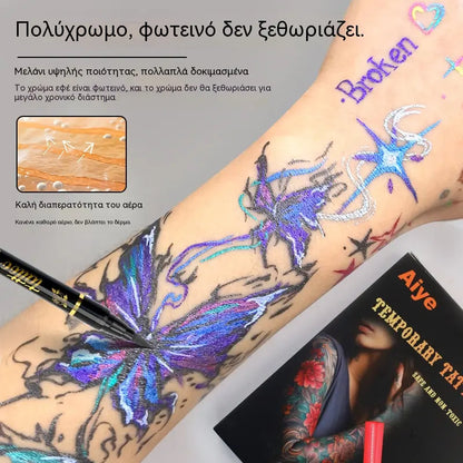 ✨Sada 10 barevných třpytivých fixů na obličej a tělo – šetrná k pokožce, odolná vůči potu a dodává oslnivý lesk ✨