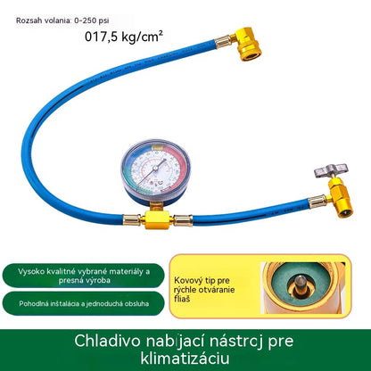 🔧❄️ Použijte tlakoměr k doplnění chladiva R134a do vaší klimatizace Hope – těsné, snadno čitelné, vhodné pro klimatizace do osobních i nákladních automobilů i domácností – bezpečné a samoplnicí 🚗