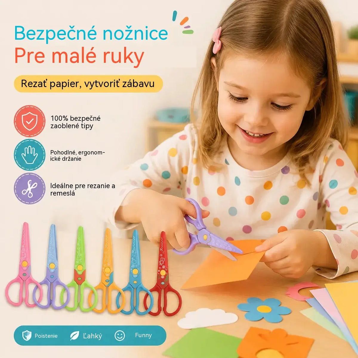 🥰【6 kusů - 6 různých tvarů】Jen 22 eur✂️🌈Bezpečnostní nůžky pro děti (na stavbu svépomocí)