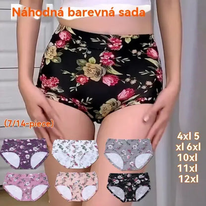 💕【7/14 kusů】Pohodlné bavlněné antibakteriální dámské spodní prádlo, módní potisky, plus size