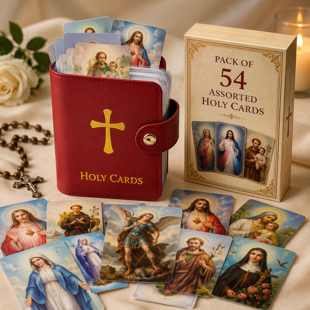 ✝️ Katolické pouzdro na svaté karty z pravé kůže - kapesní organizér na modlitební karty se zipem.