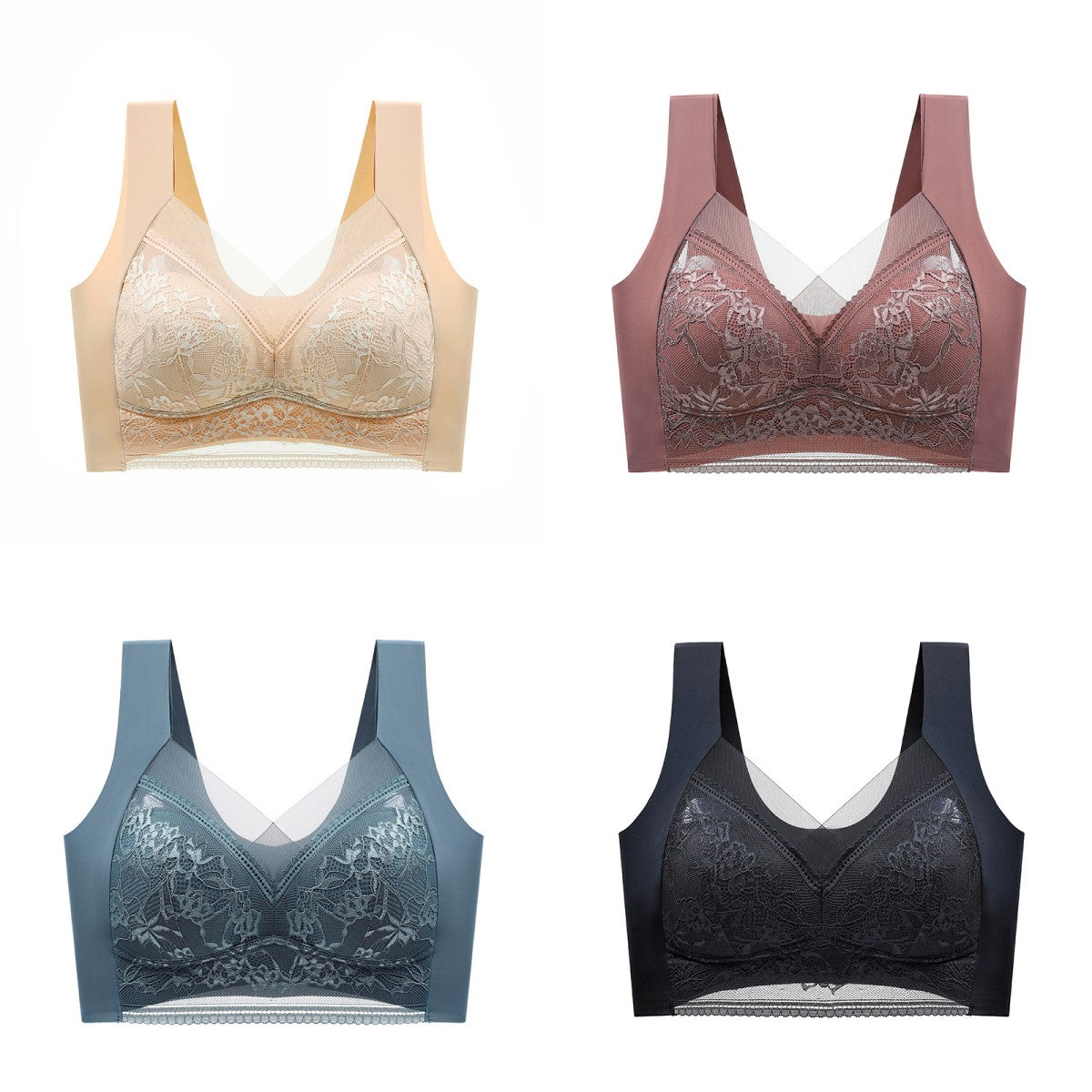 👙✨【4dílná sada】Pohodlná bezešvá dámská podprsenka z elegantní krajky
