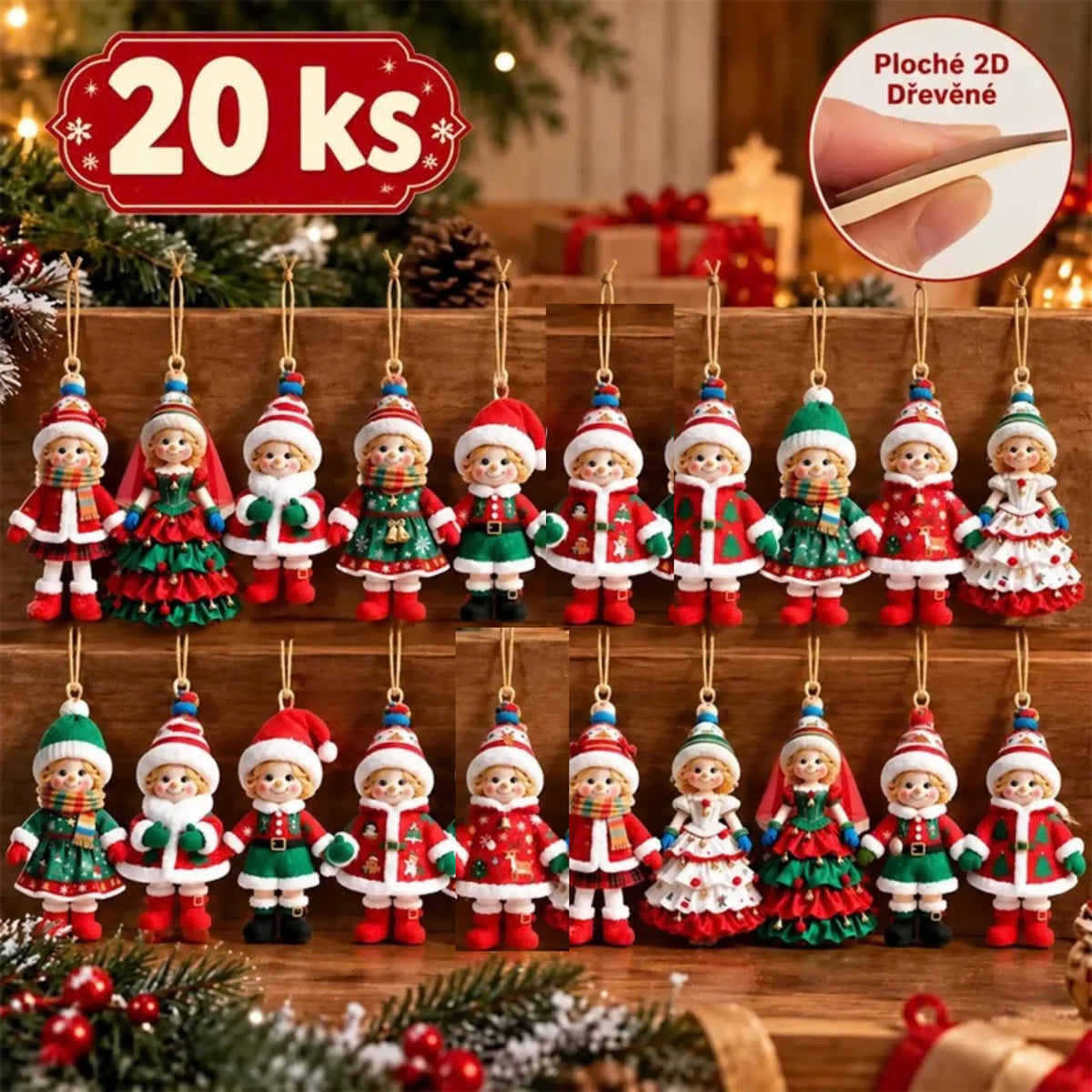 ✨Dvě sady po 40 kusech stojí 580 českých korun🎄2D dřevěné dekorace na vánoční oblečení pro dívky