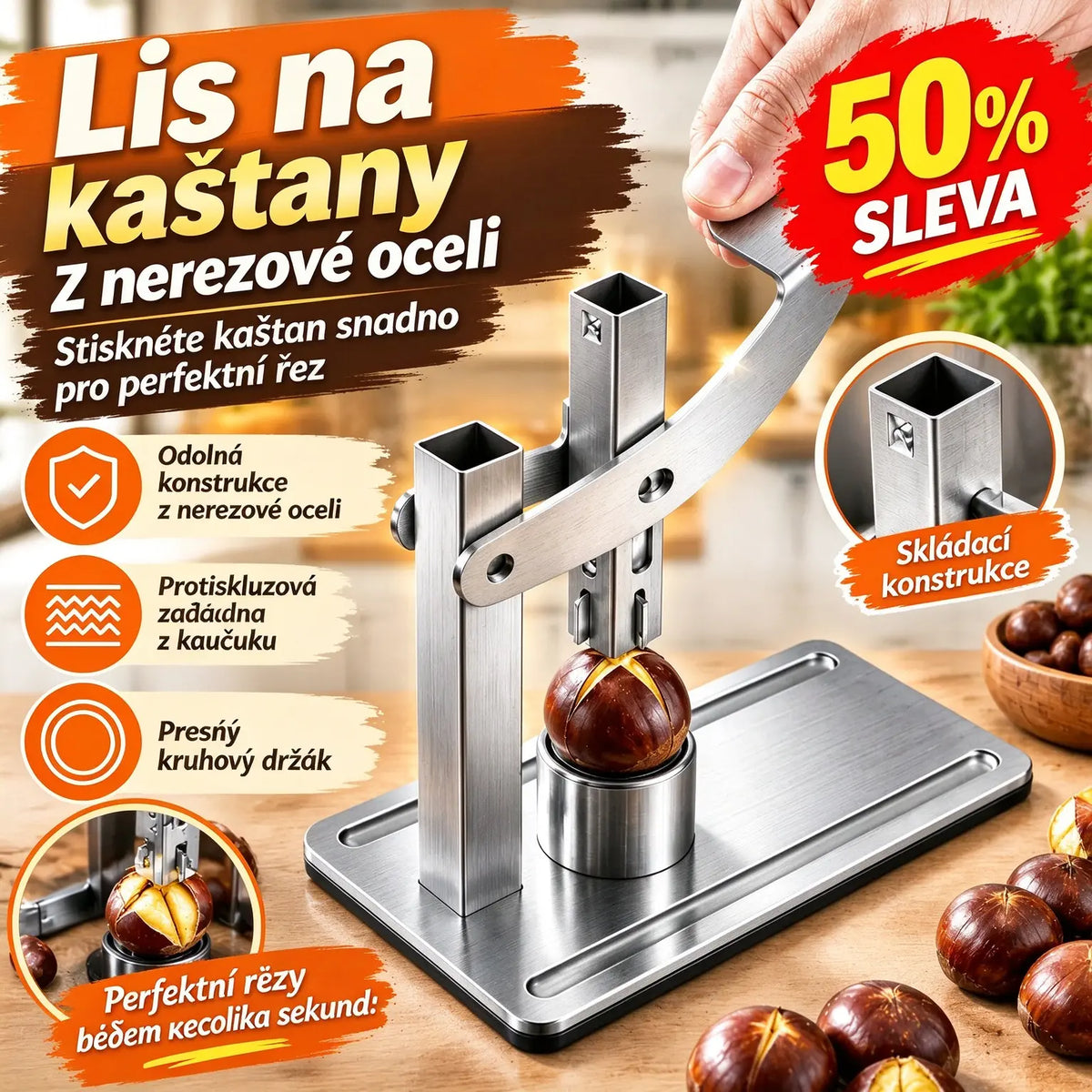 🥜💪Louskáček na ořechy s rukojetí – vyroben z nerezové oceli, připraven k použití