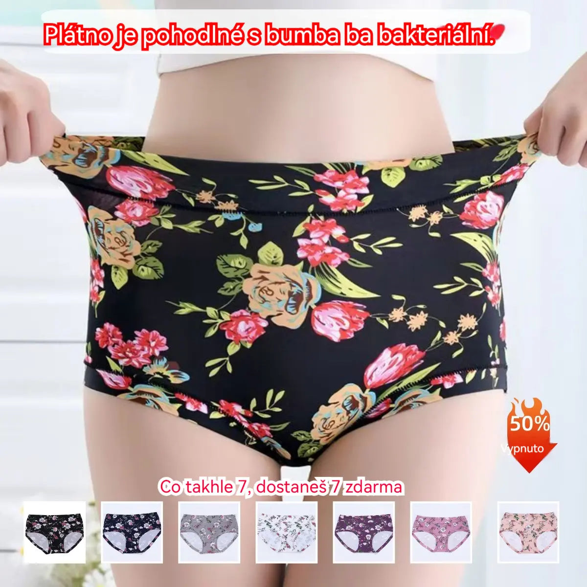 😍Kupte 7 kusy, dostanete 7 zdarma💕【50-140 kg】Pohodlné antibakteriální bavlněné spodní prádlo, nové modely s potisky