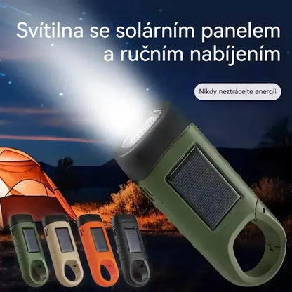 ⚡Svítilna se solárním panelem a ručním nabíjením – přenosný generátor ideální pro nouzové situace a dobrodružství!