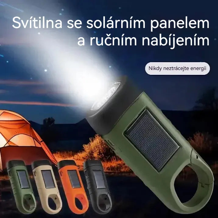 ⚡Svítilna se solárním panelem a ručním nabíjením – přenosný generátor ideální pro nouzové situace a dobrodružství!