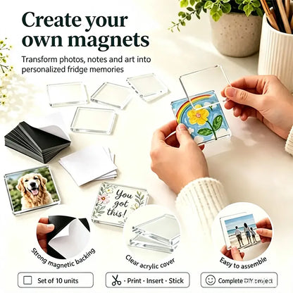 🧲✨ Sada magnetů na ledničku z průhledného akrylu – Vytvořte si jedinečné magnety na ledničku s fotografiemi se silnými magnety! 📸💖