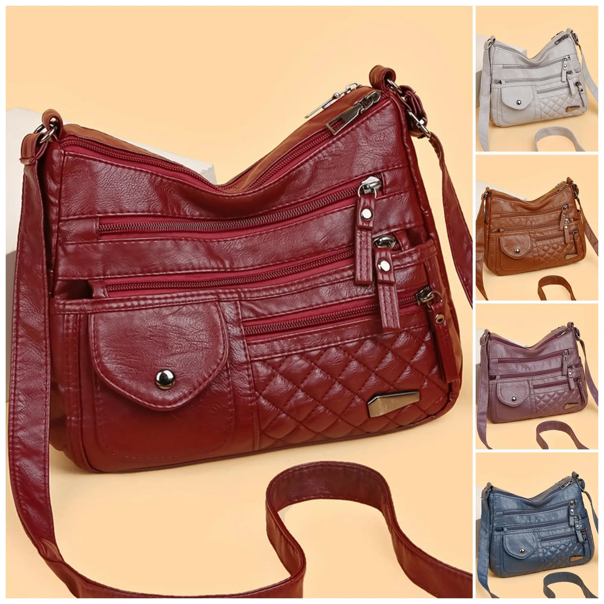 🔥【50% sleva】Dámská vícevrstvá velkokapacitní měkká kožená taška. Stylové a všestranné, lze nosit crossbody