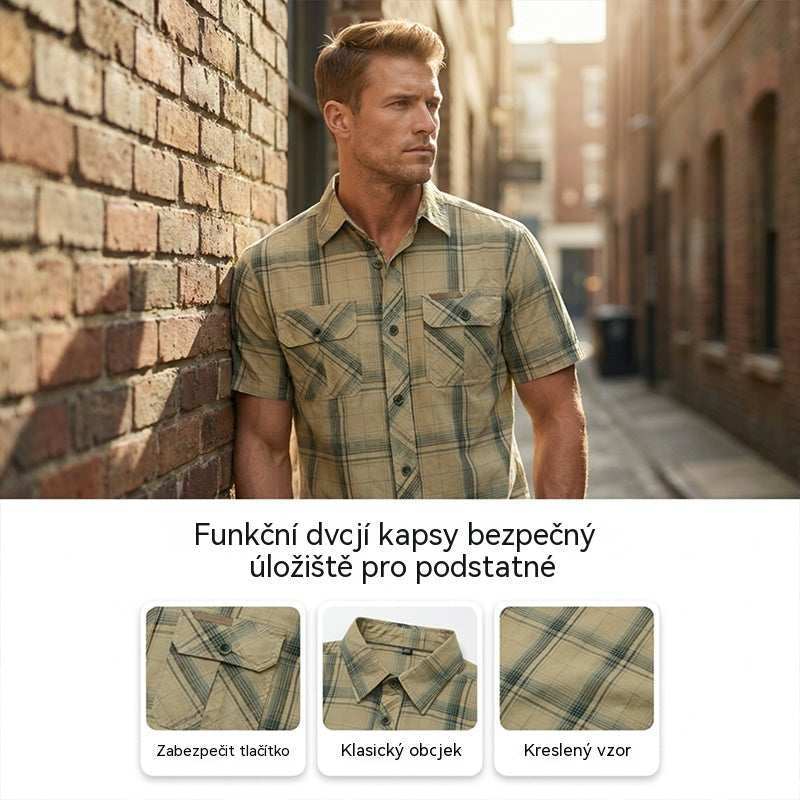 【M-5XL】📢SLEVA 40 % !! ⏰Pánská ležérní kostkovaná košile s krátkým rukávem