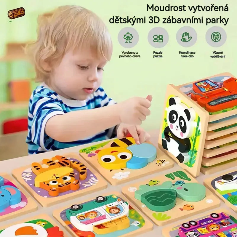 👧🏻🧩Dřevěné 3D puzzle Montessori pro vzdělávání v raném dětství