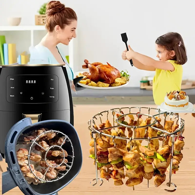 【💥1 kus za 580 Kč】🍢🍖🍗 Gril z nerezové oceli 304 s 24 špízy pro horkovzdušnou troubu