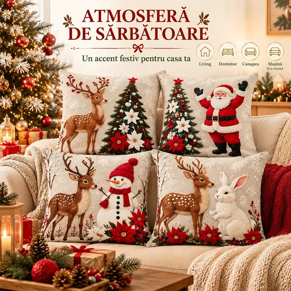 🎄 Vánoční povlaky na polštáře (sada 4 kusů) · Dodejte svému domovu bohatou sváteční atmosféru