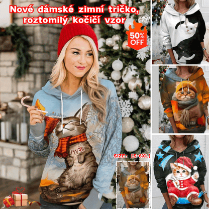 🐱【S-6XL】Nové dámske zimné tričko, roztomilý mačací vzor