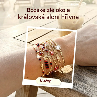 📿 ČASOVĚ OMEZENÁ NABÍDKA: SLEVA 50 %! 🌀 Boho náramek s přívěsky a šťastným slonem: symbolické přívěsky, nastavitelný střih, pozlacený a 7 stylů ✨