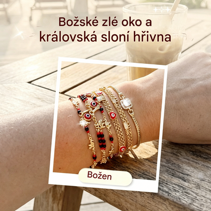 📿 ČASOVĚ OMEZENÁ NABÍDKA: SLEVA 50 %! 🌀 Boho náramek s přívěsky a šťastným slonem: symbolické přívěsky, nastavitelný střih, pozlacený a 7 stylů ✨