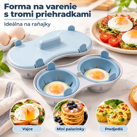 🥚✨【1 kus, 2 přihrádky, s víkem】Mikrovlnný vařič vajec – rychlá, praktická a zdravá snídaně bez námahy.