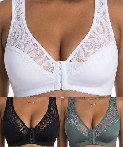 💕 Poslední den – 50% sleva【3dílná sada】【L–4XL】😍 plus size push-up prodyšná podprsenka bez kostic, bezšvový design s předním zapínáním，Platba na dobírku