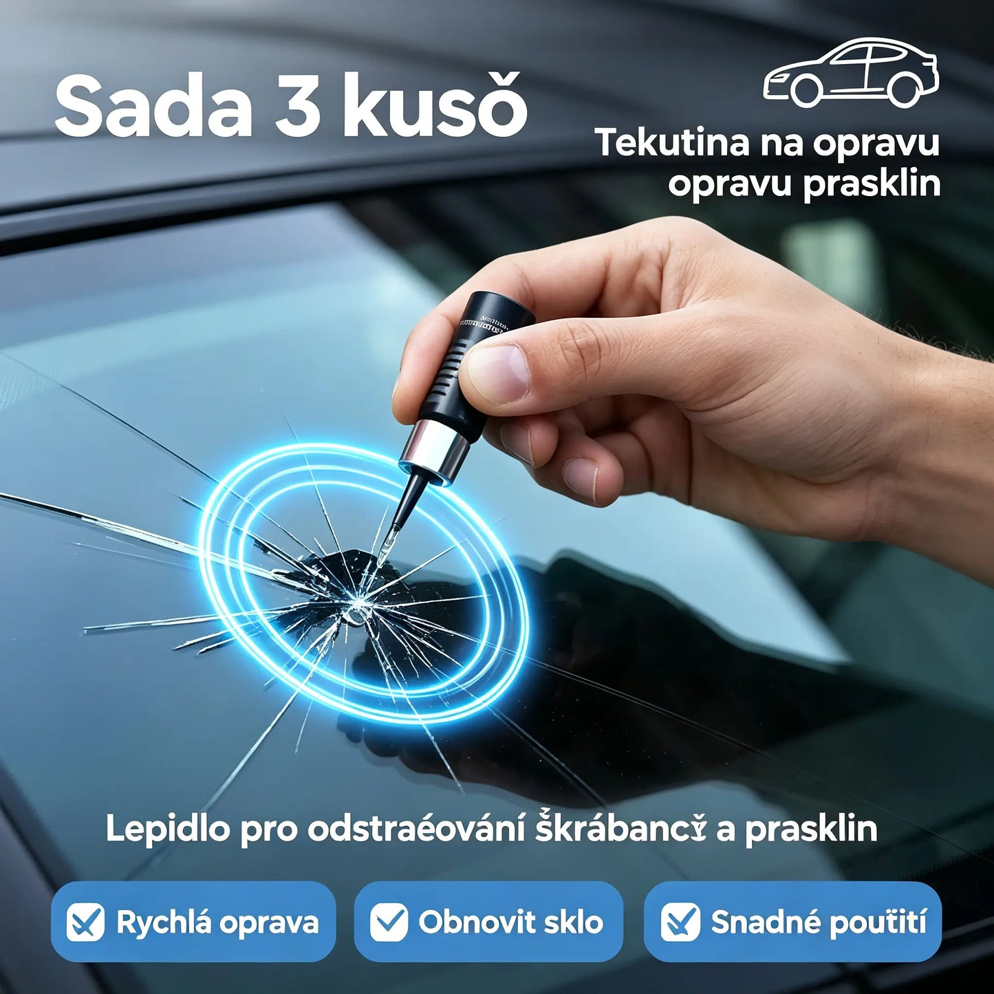 【Sada 3 kusů】🚗 Tekutina na opravu prasklin, lepidlo pro odstraňování škrábanců a prasklin