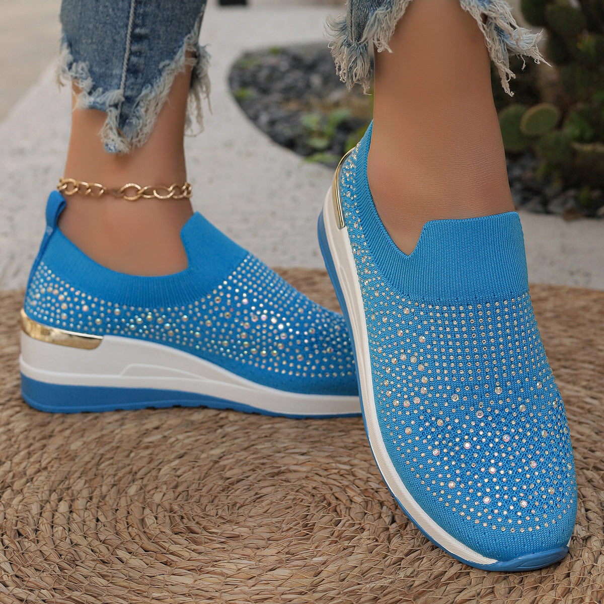 [Size:37-44] Dámské ležérní tenisky ze síťoviny s kamínky a nazouváky