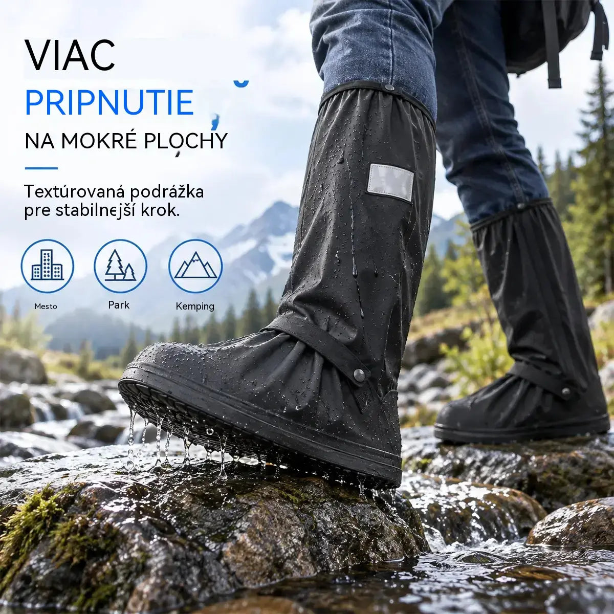 ☔Nejlepší ochrana před deštěm! Vysoké nepromokavé návleky na boty (výška 40 cm)! Silná protiskluzová podrážka · Odolné PVC · K dispozici v černé a průhledné barvě!