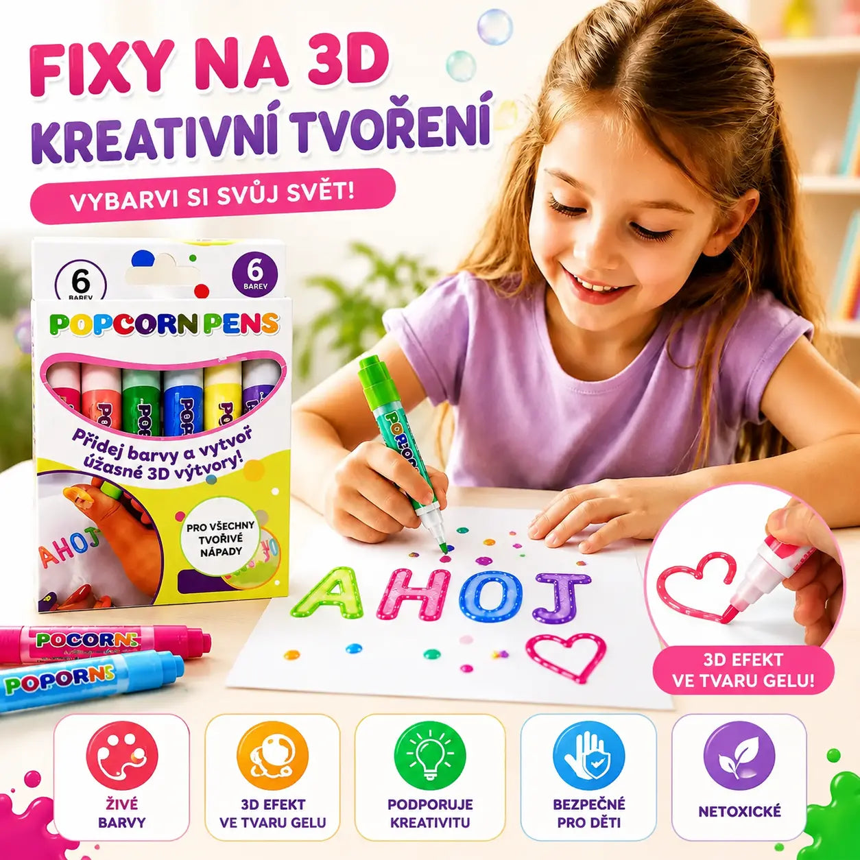 🎁【Kupte 1 a získejte 1 zdarma】Dětské 3D tiskové pero: Malování bublin s motivem popcornu (DIY)